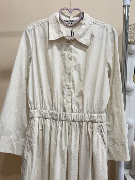 Zara White Shirt Dress Midi Button Front Size M - Picture 3 of 6